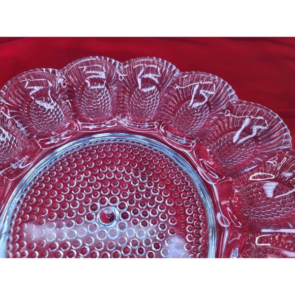 Deviled Egg Relish Platter Set Round Serving Tray 11" Hobnail VTG Indiana Glass - Picture 12 of 15